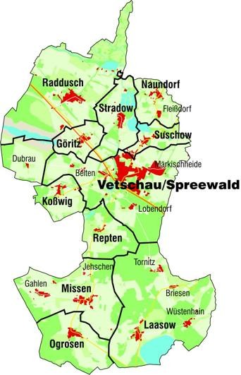 Vetschau/Spreewald - Ortsteile, Zahlen und Fakten